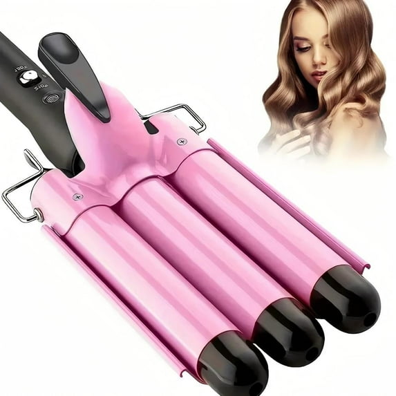 22mm Portable Hair Curler with Adjustable Temperature - Quick Heating, 3-Barrel Design for Stylish Curls, US Plug, 110V