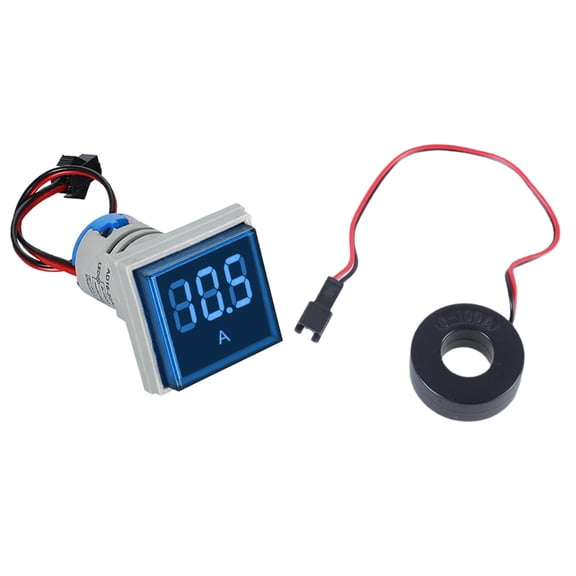 22mm Square Head Current Tester Gauge Digital Ammeter AC100A Current Meter LED Backlit Screen 0-100A Current Detector
