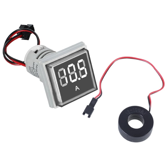 Digital Ammeter 0-100A Current Meter Detector 22mm Square Head LED Backlit Screen Current Tester Gauge