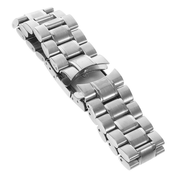 22mm Stainless Steel Solid Links Bracelet Watch Band Strap Curved End with 4pcs Watch Spring Bars (Silver)