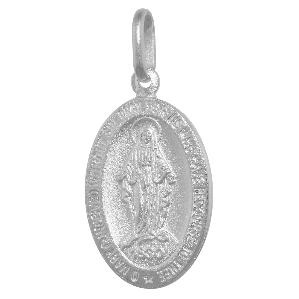 22mm Sterling Silver Miraculous Medal Necklace Oval Virgin Mary Italy ...