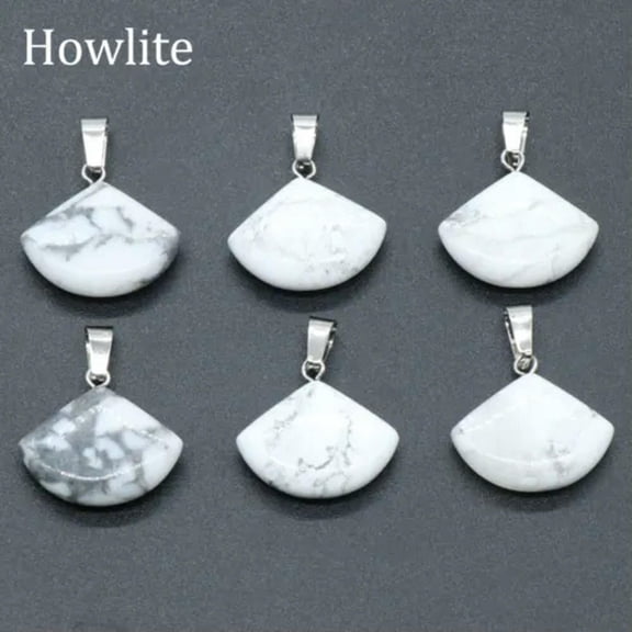 22mm Stone Fan-shaped Pendant Crystal Gemstone Jewelry Charms Beads DIY Healing