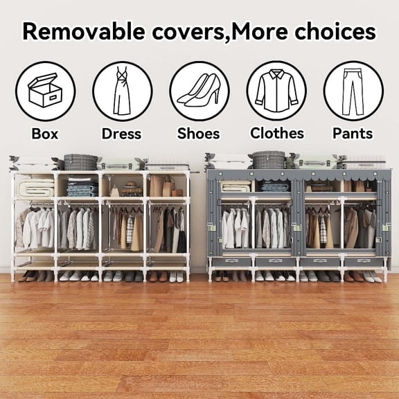 22mm Thick Galvanized Steel Rust - Proof Fabric Wardrobe, 247×45×164cm Multi - Scene Storage Closet for Bedroom, Dorm, Apartment