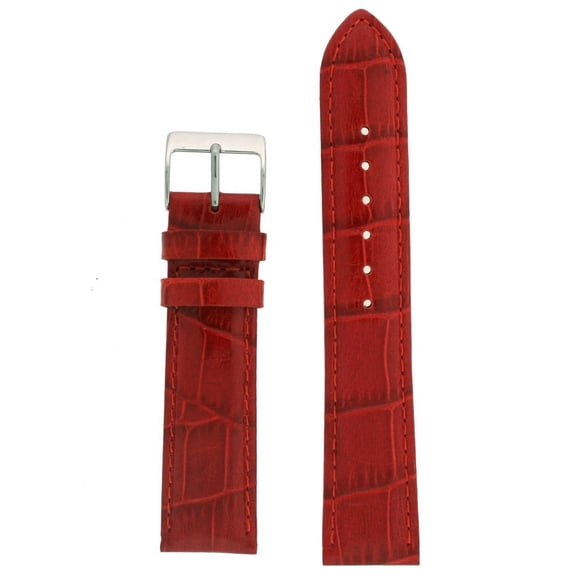 22mm Watch Band Red Genuine Leather Crocodile Grain