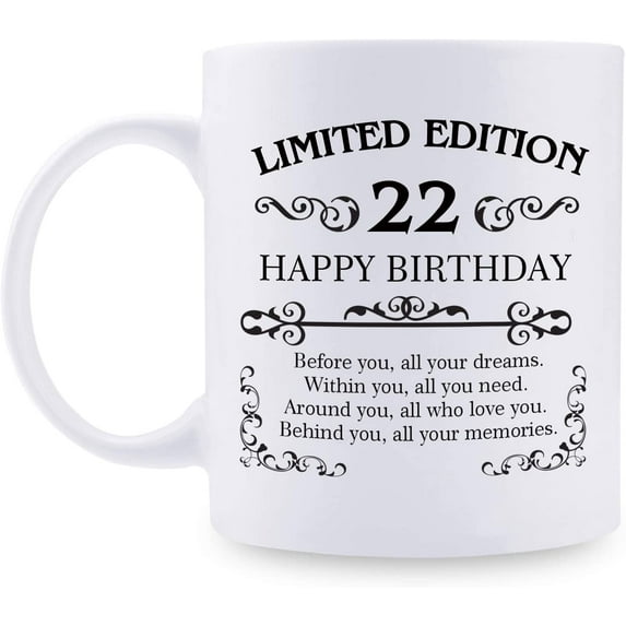 22nd Birthday Gifts for Women Men - 11 oz Coffee Mug - 22 Year Old Present Ideas for Son, Daughter, Sister, Brother, Friend, Colleague, Classmate (22nd Birthday Gift)