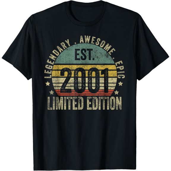 22nd Birthday Vintage 22 Year Old Est 2001 Limited Edition T-ShirtMen and women, Black T-shirt, size: Extra large