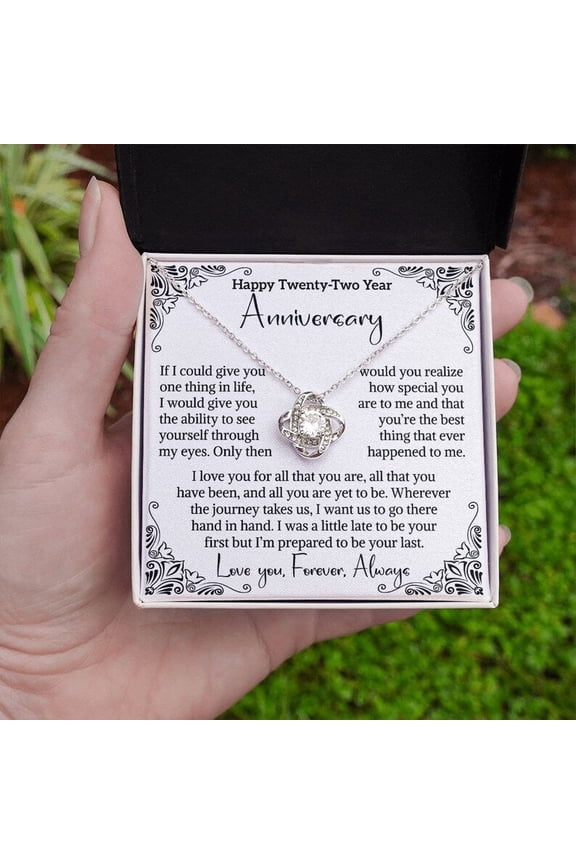 22nd Wedding Anniversary Wife Water Anniversary Gift Twenty Second Anniversary Gift 22 Year Anniversary Her Love Letter, Gold Love Knot Necklace