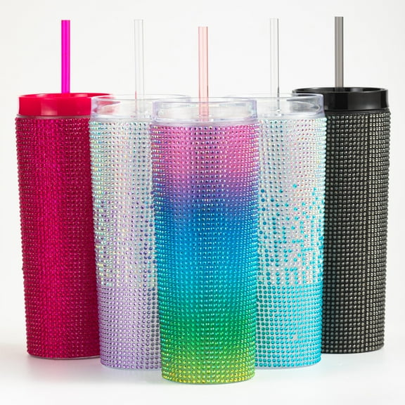 22oz Bling Cup Diamond Studded Tumbler Glitter Water Bottle with Lid and Straws Vacuum Insulated Coffee Ice Cup Gift for Women