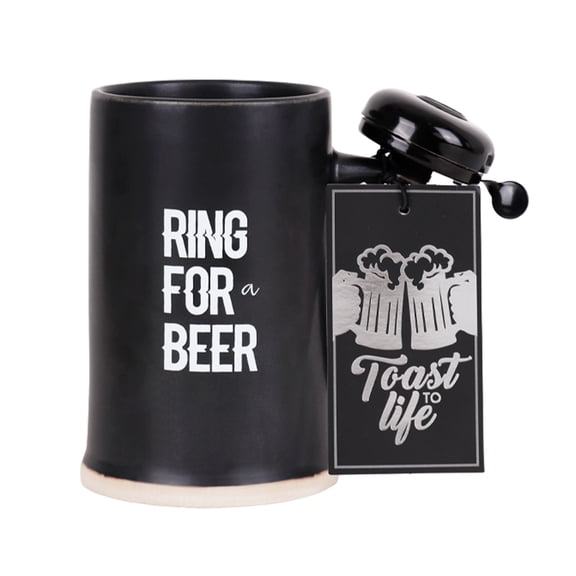 22oz Ceramic Beer Mug with Bell Beer Sein Set with Bell Mugs with Handles for Men Father's Gift Set for Dad & Boyfriend Ring for Beer Novelty Mugs