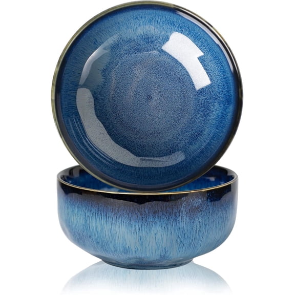 22oz Ceramic Serving Bowls Set of 2, 5.75 Inch Porcelain Bowls with Reactive Glaze, Lead-Free, Microwave & Dishwasher Safe for Salad, Soup, Cereal, Kitchen Use
