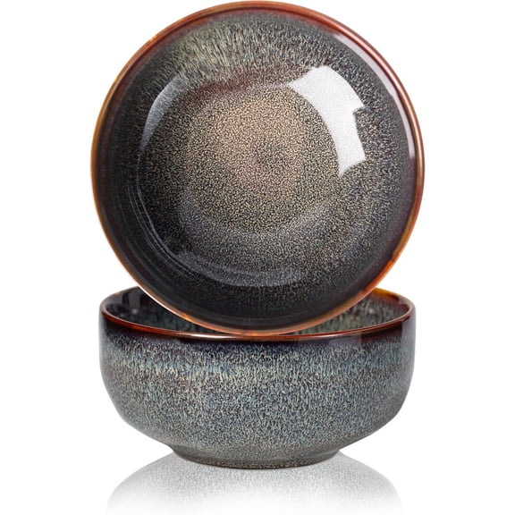 22oz Ceramic Serving Bowls Set of 2, 5.75 Inch Porcelain Bowls with Reactive Glaze, Lead-Free, Microwave & Dishwasher Safe for Salad, Soup, Cereal, Kitchen Use