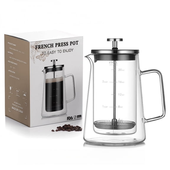 22oz Electric Stovetop-Safe Glass French Press Heat-Resistant Double-Wall Coffee Pot Insulated Coffee Maker Home Filter Sharing Pot Glass Filter Kettle Kitchen & Dining Coffee Milk Fruit Tea Kettle