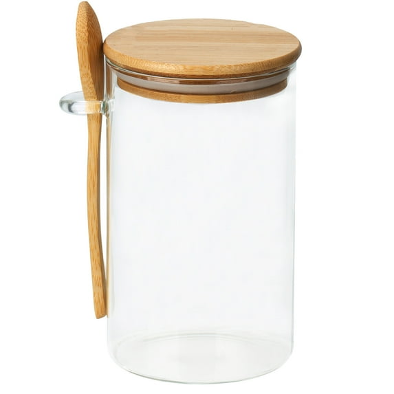 22oz Glass Food Storage Jar with Airtight Bamboo Lid and Metal Handle, Pumpkin Shape Kitchen Food Storage Container for Storing Tea Coffee Sugar Spice (650ML/22OZ)