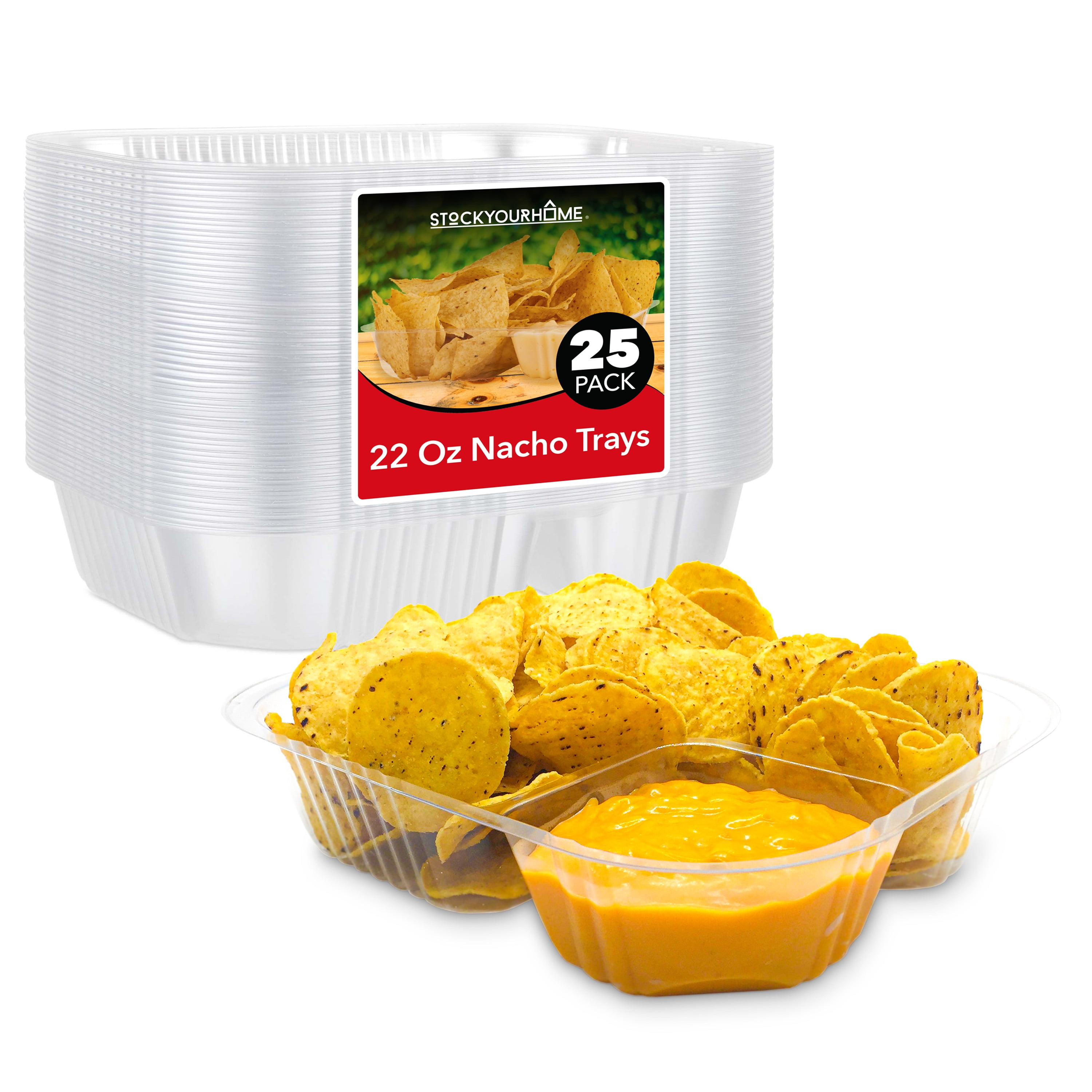 22oz Plastic Nacho Trays (25 Pack) Large Disposable Tray for Nachos