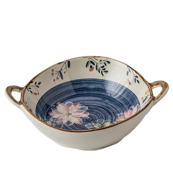 22oz Two-Handled Soup Bowl For Home Use, New Retro Noodle Bowl Large Ceramic Ramen Bowl