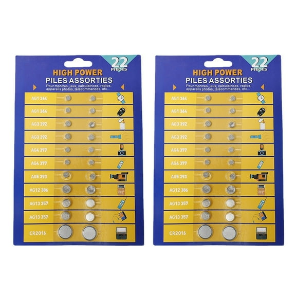 22pc Assorted Button Coin Cell Battery for Watches and Electronics Power Supply