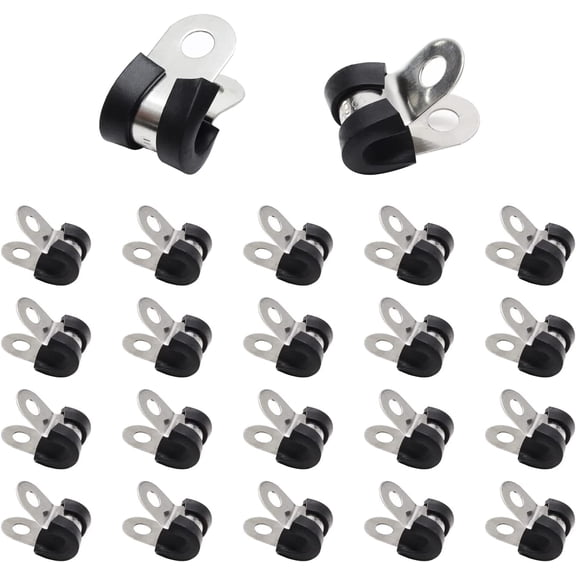 22pcs 1/4 inch (6mm) Cable Clamps, Stainless Steel Wire Clamps, Rubber Cushioned Insulated Clamp Metal Conduit Clamp for Pipes, Tubes, Hose, Wiring, Cables