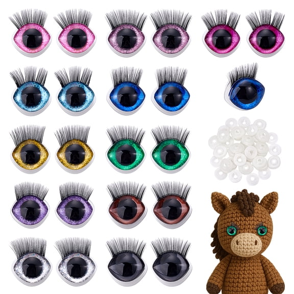 22pcs 11 Colors Resin Safety Eyes for Amigurumi Oval Safety Eyes Crochet Safety Eyes Glitter Eyes for Stuffed Animals with Eyelashs