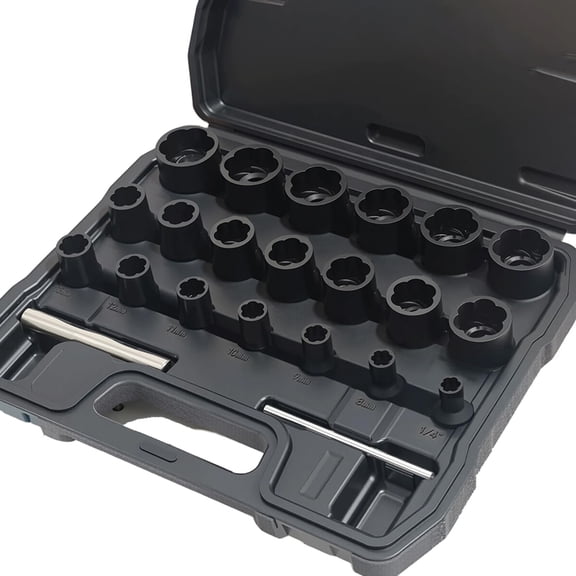 22pcs Bolt Nut Extractor Set Metric 8-27mm Impact Lug Removal Tool 1/2" and 3/8" Drive Wheel Lock Removal Kit for Extracting Damaged, Stripped Frozen Nuts & Screws Twist Socket Set