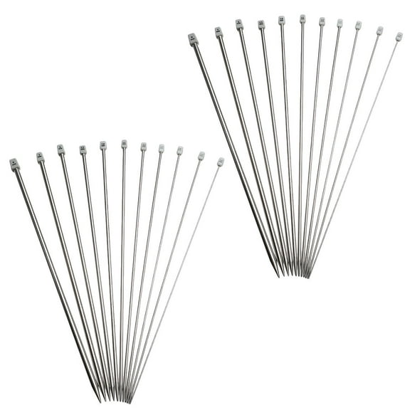 Set of 11 Stainless Steel Single Point Knitting Needles, 25CM , Smooth and for Easy Knitting Projects