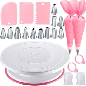 22pcs Cake Decorating Supplies Kit, Cake Decorating Set with Cake Turntable Stand, 12 Numbered Icing Piping Tips, 2 Pastry Bags, 3 Scraper & Other Baking Supplies Pink