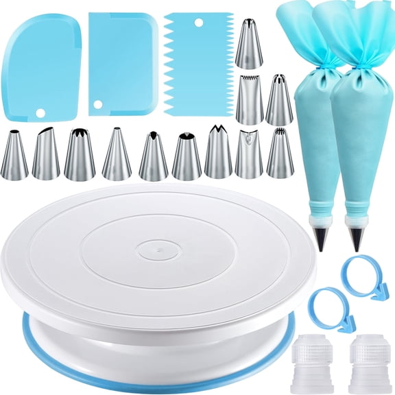 22pcs Cake Decorating Supplies Kit, Cake Decorating Set with Cake Turntable Stand, 12 Numbered Icing Piping Tips, 2 Pastry Bags, 3 Scraper & Other Baking Supplies