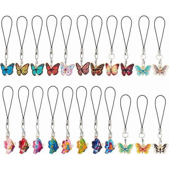 22pcs Cute Butterfly Phone Charms Kawaii Cellphone Strap Lanyard Butterflies Purse Strap