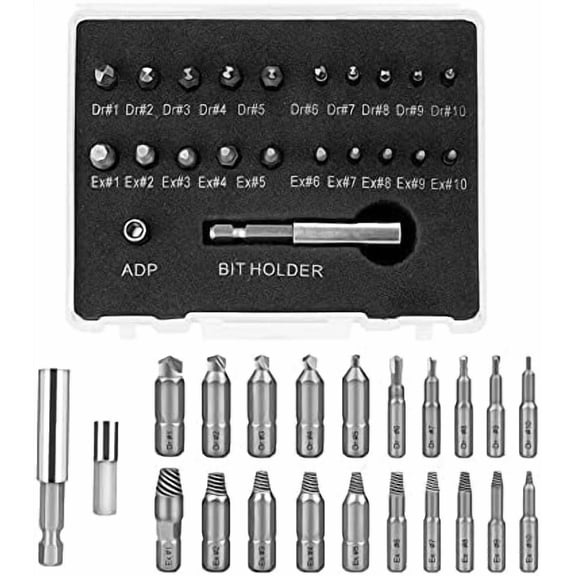 22pcs Damaged Screw Extractor Broken Screws and Bolt Stripped Remover Kit with Magnetic Extension Bit Holder & Socket Adapter
