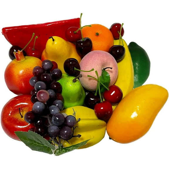 22pcs Fake Fruit Decoration Lifelike Banana Mango Pear Pomegranate Orange Apple Carambola Peach Grape Cherry Watermelon Lime Photography Props Themed Party Wedding Table Festival Display