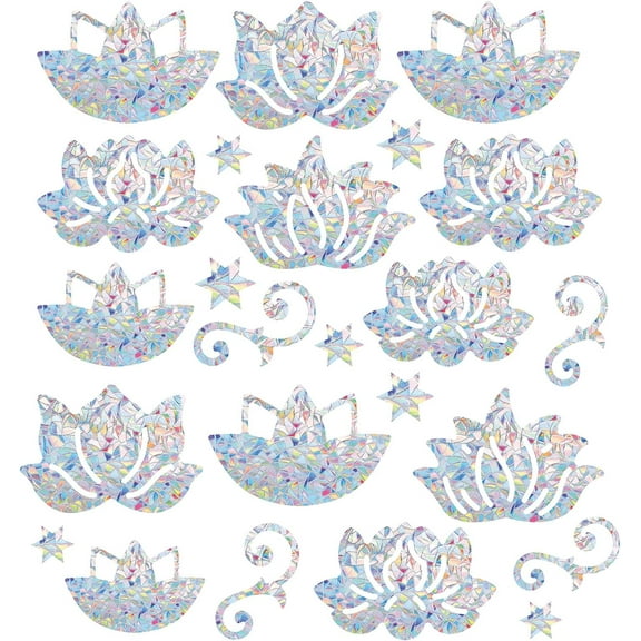 22pcs Lotus Window Clings Anti-Collision Flower Rainbow Window Glass Alert Stickers DIY for Birds Strike Floral Vine Stars Decals Non Adhesive Vinyl Film DIY for Sliding Doors Windows Glass