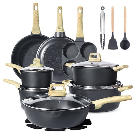 GIPP 22pcs Kitchen Cookware Sets, Ceramic Nonstick Pots and Pans Set,Dishwasher Safe Induction Cookware