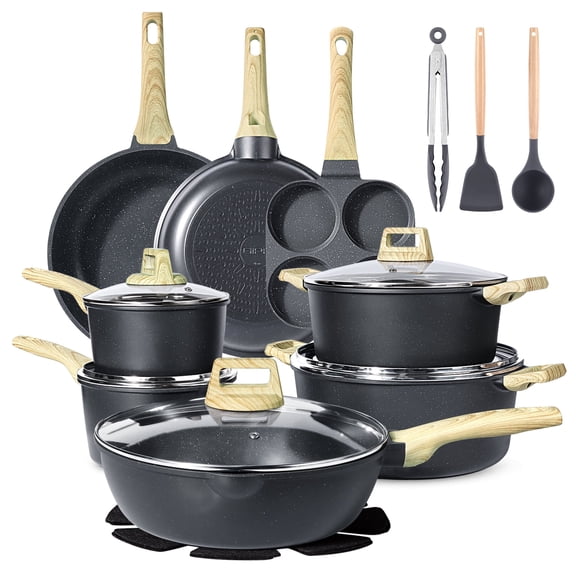 GIPP 22pcs Kitchen Cookware Sets, Ceramic Nonstick Pots and Pans Set,Dishwasher Safe Induction Cookware