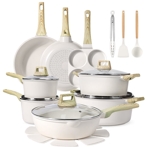 GIPP 22pcs Kitchen Cookware Sets, Ceramic Nonstick Pots and Pans Set,Dishwasher Safe Induction Cookware