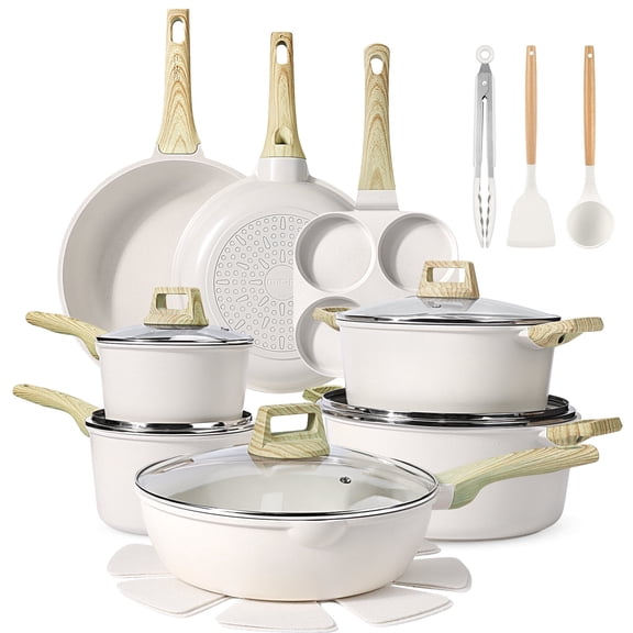 GIPP 22pcs Kitchen Cookware Sets, Ceramic Nonstick Pots and Pans Set,Dishwasher Safe Induction Cookware