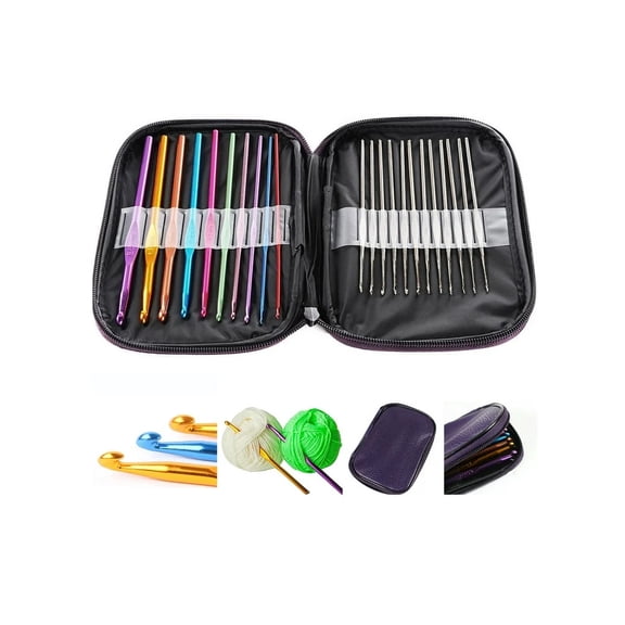 22pcs Set Crochet Hooks Needles Knit Craft Weave Yarn Tools Colorful Aluminum