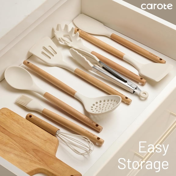 22pcs Silicone Cooking Utensils Set, 446 ° F Heat Resistant Kitchen Gadgets with Wood Handles