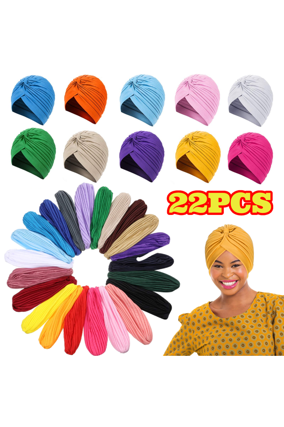 22pcs Stretchy Turban Caps for Women, Chemo Head Wraps, Cancer Headwear Twisted Hats