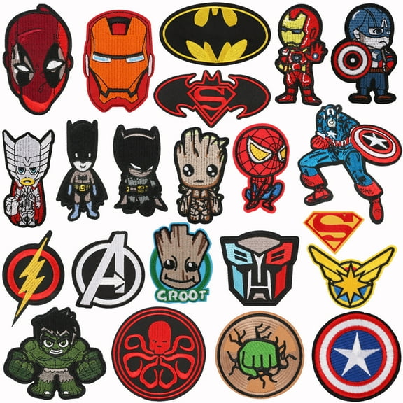 22pcs The Avengers Styles Embroidered Patches, Bright Vivid Colors, Sew On/Iron On Patch Applique for Clothes, Dress, Hat, Jeans, DIY Accessories