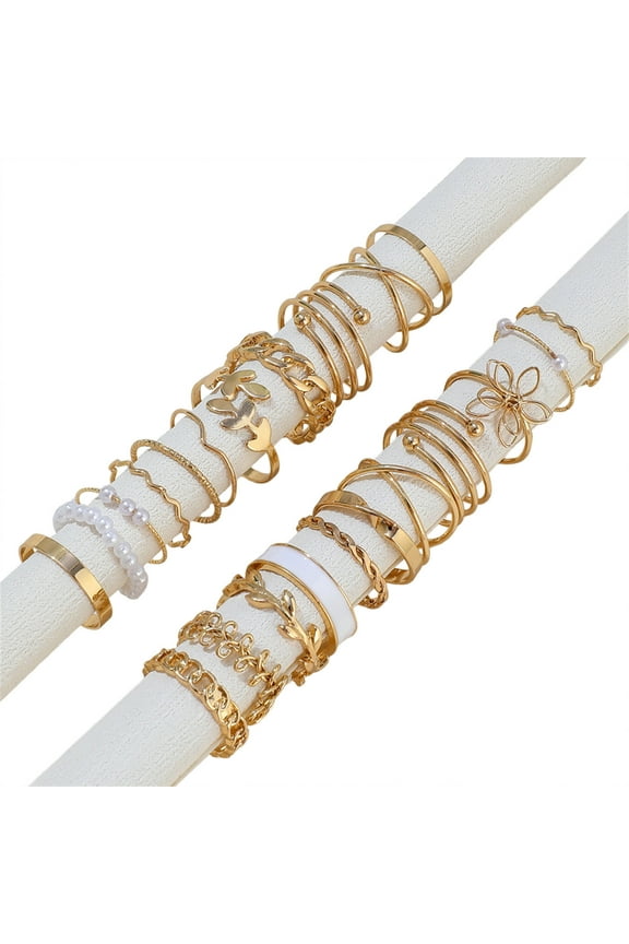 22pcs Vintage Rhinestone Pearl Ring Set, Gold Thin Stackable Rings for Women, Trendy and Stacking Rings Band Set for Women