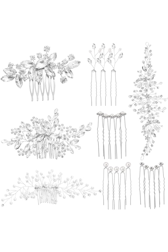 22pcs Wedding Hair Accessories, Rhinestone Side Combs U-shaped Flower Silver Hair Pieces for Prom Bride Bridesmaid