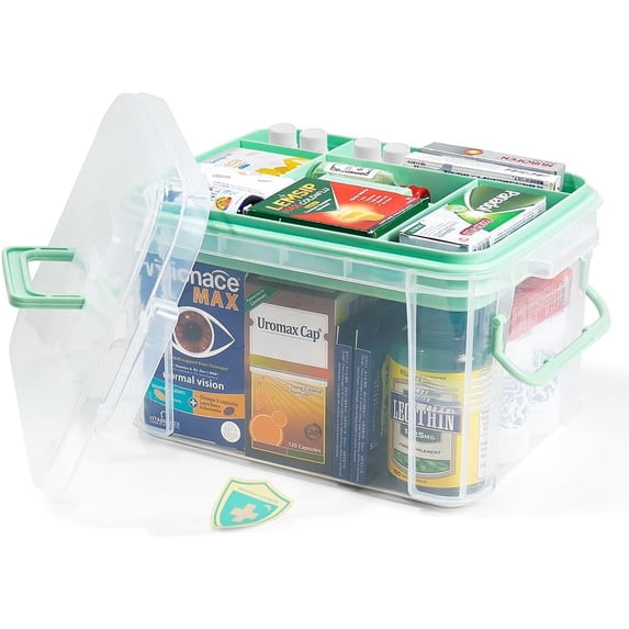 22qt Medicine Organizer Storage Box with Tray, Plastic First Aid Box ...