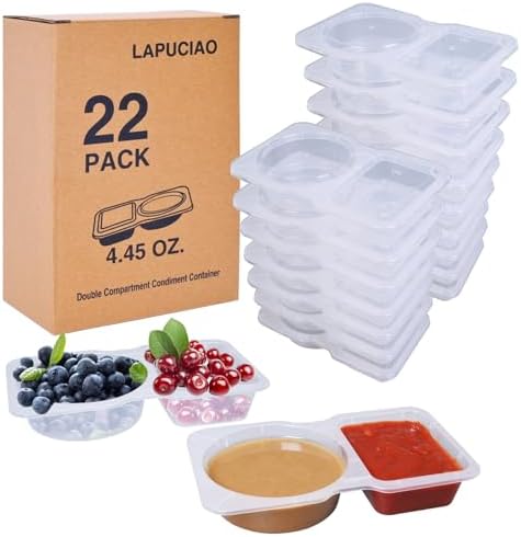 Pastic Container Condiment 22sets Double Compartment Condiment Containers with Lids, snack box ...