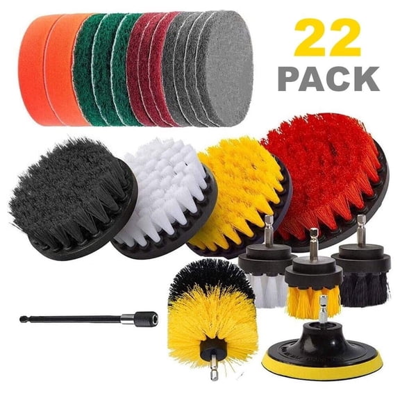 SATC 22Pcs Drill Brush Cleaning Kit Nylon Brushes and Scouring Pads for All Surfaces