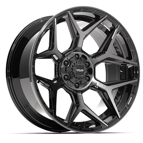 4PLAY 4P06 22x10 Snowflake Wheels - Gloss Black 22 Inch Rims, 6x139.7 Wheels - Optional TPMS & 285/45R22 Tires and Rims Packages - Fits Most Full-Size GM Trucks & SUVs (Single Rim)