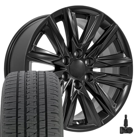 OE Wheels CA91 20 Inch Rims and Tires Fit Escalade Sport Style 6x139.7 20x9 Satin Black - Hollander 4869 - Dueler H/L Alenza 275/55-20 (Set of 4)