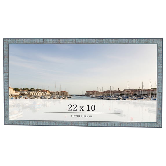 22x10 Frame Blue Scuffed Farm Board Solid Wood Picture Frame Width 0.75 Inches | Interior Depth 0.5