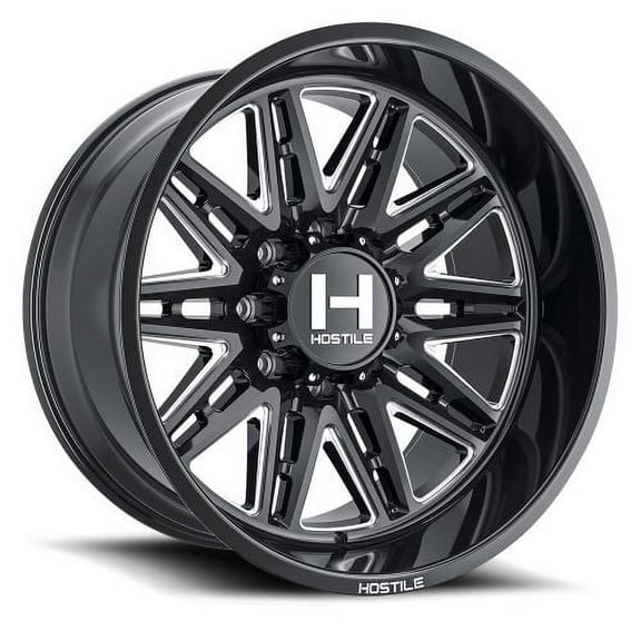 22x10 Hostile H126 Maniac Blade Cut (Gloss Black & Milled) Wheel 8x180 (-25mm)