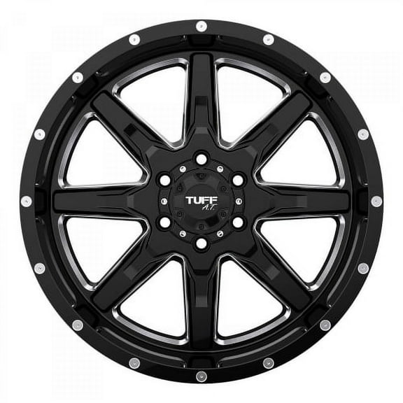 22x10 Tuff T15 GLOSS BLACK W/ MILLED SPOKES Wheel 5x4.5 (-19mm)