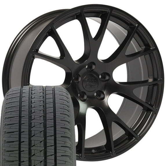 OE Wheels DG69 22 Inch Rims and Tires Fit Ram Hellcat Style 5x139.7 22x10 Satin Black - Dueler H/L Alenza 285/45-22 (Set of 4)