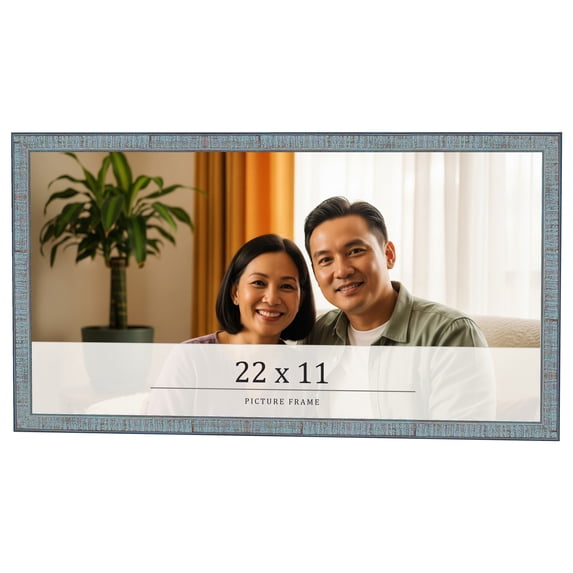 22x11 Frame Blue Scuffed Farm Board Solid Wood Picture Frame Width 0.75 Inches | Interior Depth 0.5